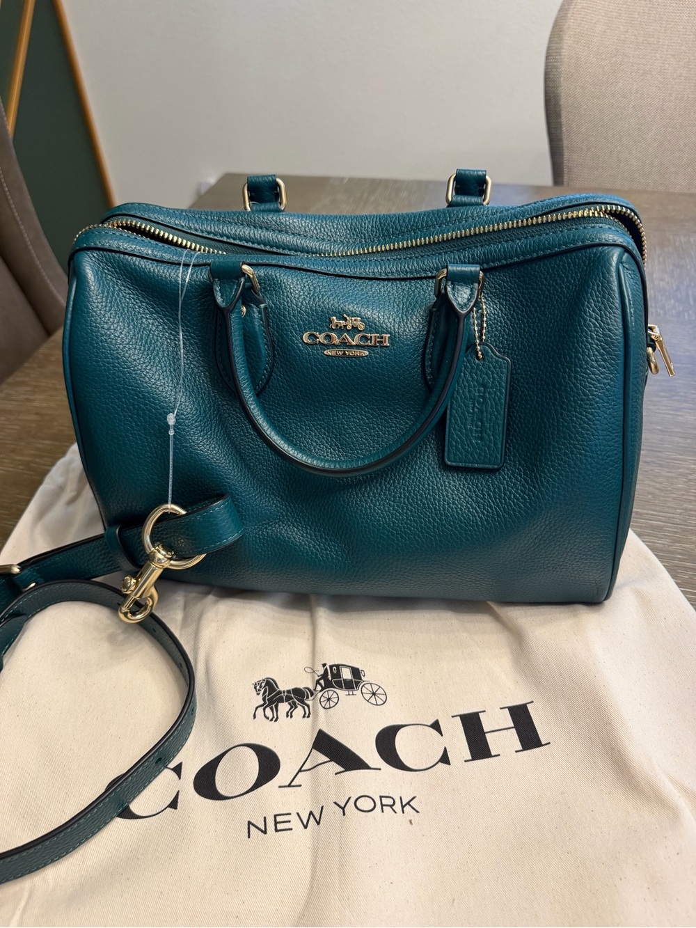 AUTHENTIC BNWT Coach Large Emerald Rowan - Includes Dust Bag